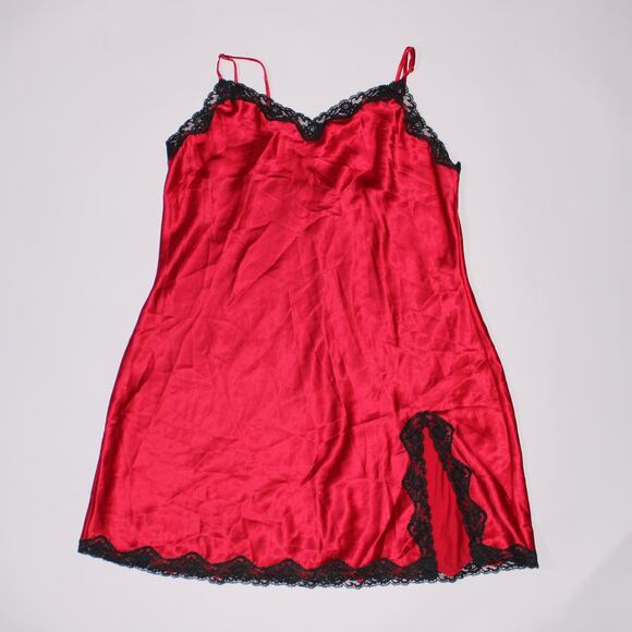 Victoria's Secret red Slip Dress With Black Lace Trim With A Slit - Picture 1 of 5